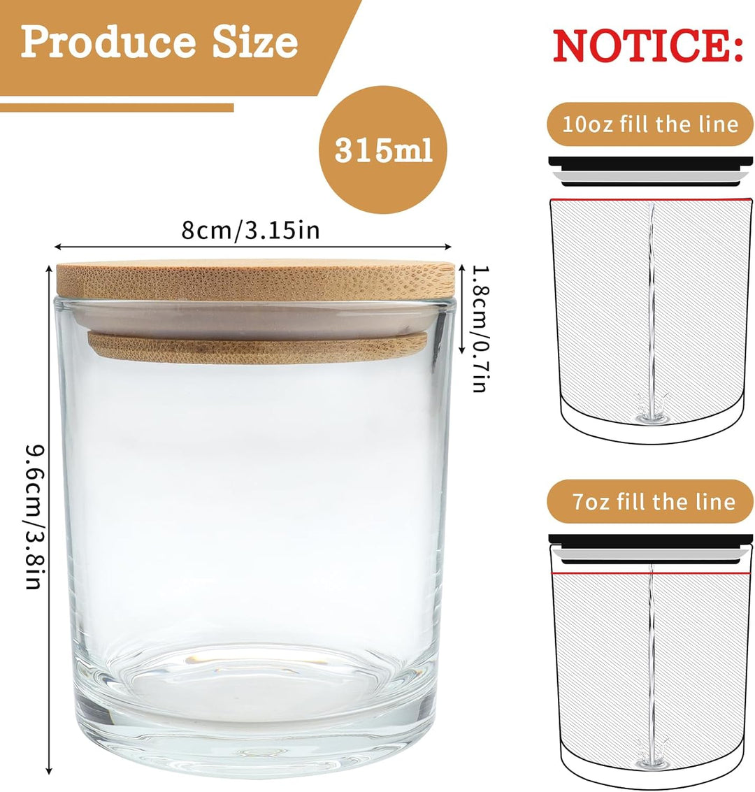 8 Pace Milchglas-Kerzengläser mit Bambusdeckel, leere Gläser (315 ml) für die Herstellung von Kerzen