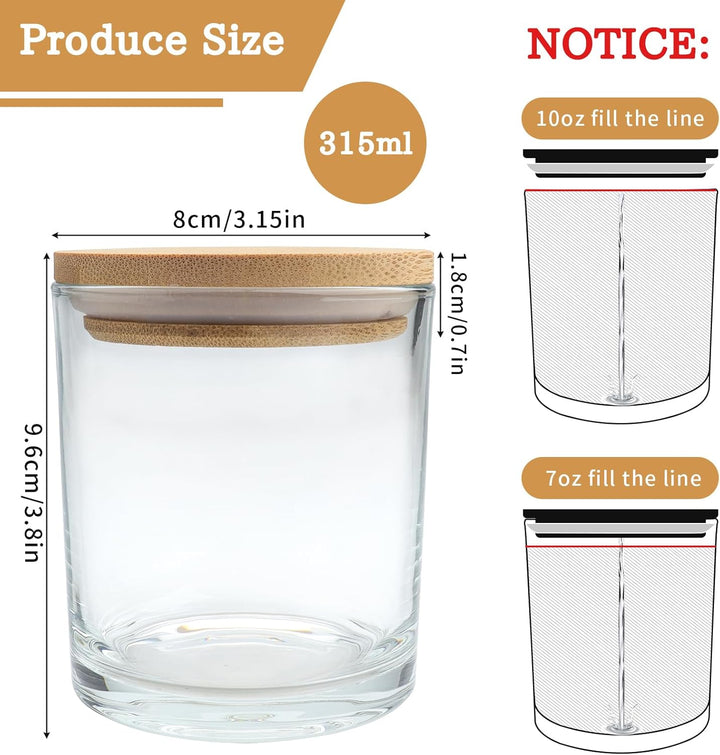 8 Pace Milchglas-Kerzengläser mit Bambusdeckel, leere Gläser (315 ml) für die Herstellung von Kerzen