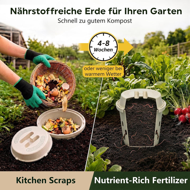 Silavo Wurmkomposter zum Eingraben 8L, Komposter Garten (2er-Pack) Cremeweiss 2er Pack, Cremeweiss 2