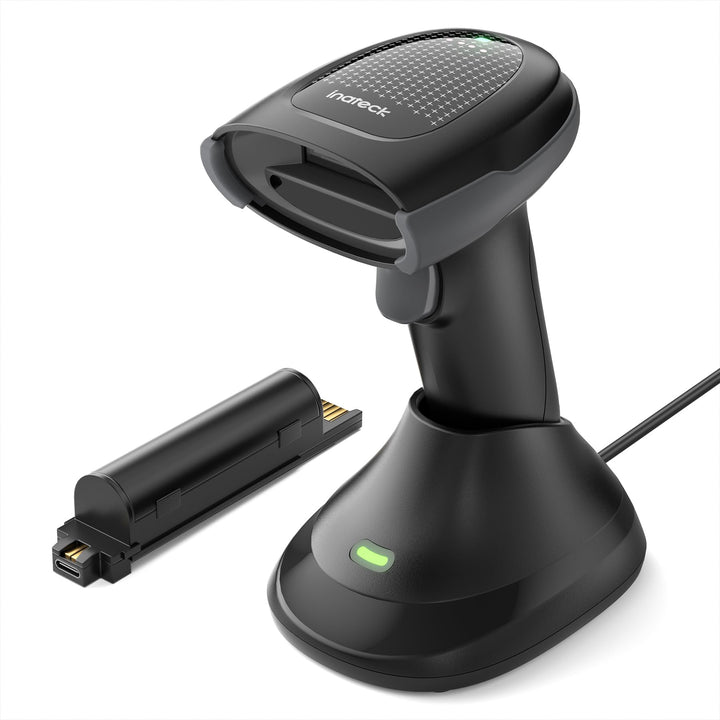 Inateck Barcode Scanner Kabellos 2D PDF417, QR Code Scanner mit 2 x 2000mAh Austauschbaren Akkus, mi