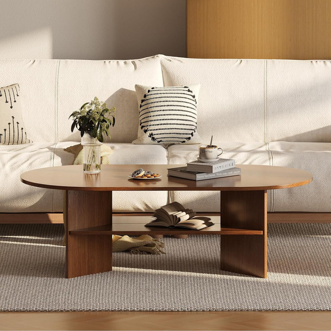 YOUDENOVA Couchtisch Ovaler Beistelltisch Holz Modern Wohnzimmertisch Coffee Table Klein Tisch für W