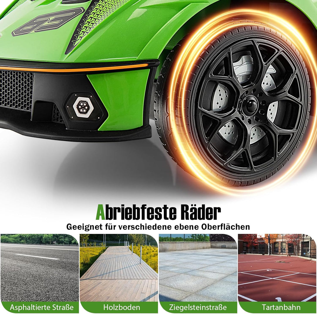 DREAMADE Rutschauto Lamborghini, 3 in 1 Rutschfahrzeug mit Schiebestange, Hupe, Stauraum &amp; Verstellb