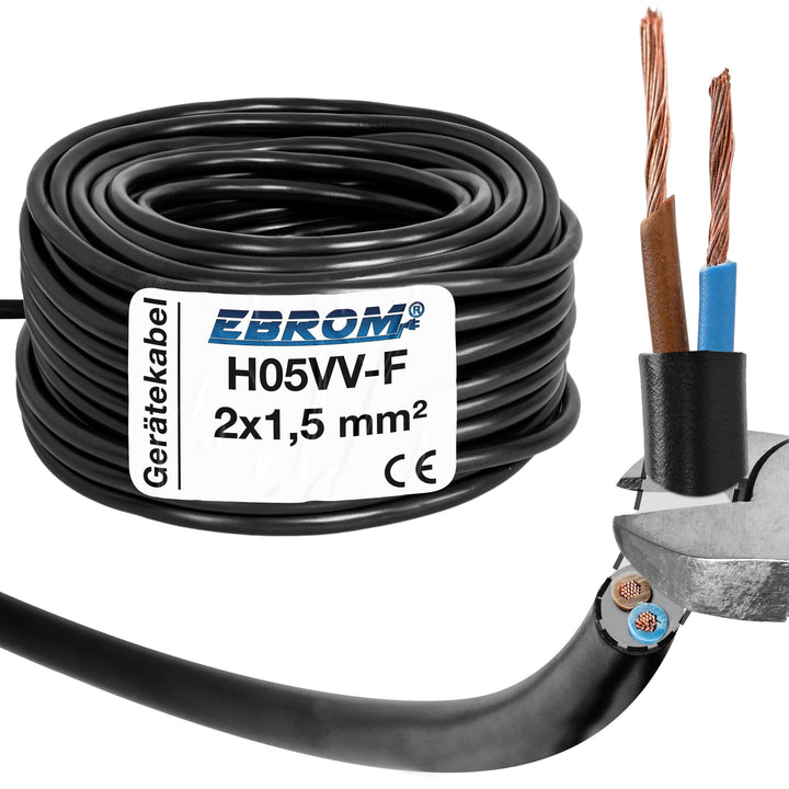 EBROM Schlauchleitung Gerätekabel -RUND- H05VV-F 2x1,5 mm², schwarz, 100 m 100 Meter, 100 Meter