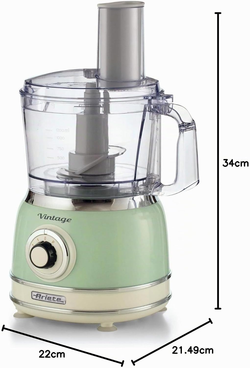 Ariete 1781 Küchenmaschine Vintage, 1000 W, Fassungsvermögen 2,1 l, für die Zubereitung von Teig, Gr