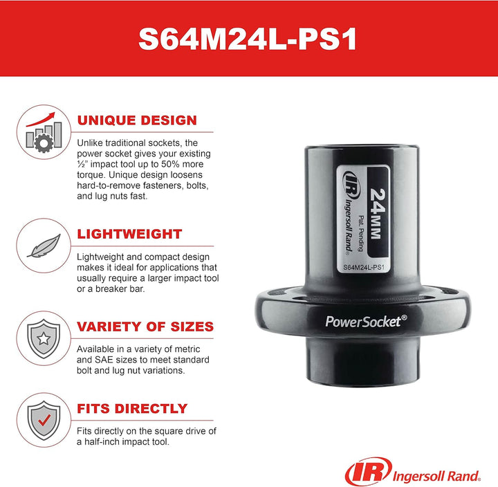 Ingersoll Rand S64M24L-PS1, 24 mm PowerSocket, 1/2&