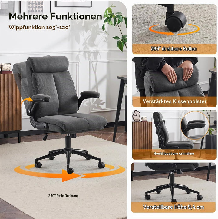 Bonnlo Ergonomischer Bürostuhl, Schreibtischstuhl mit hochklappbarer Armlehne, Computerstuhl, Drehst