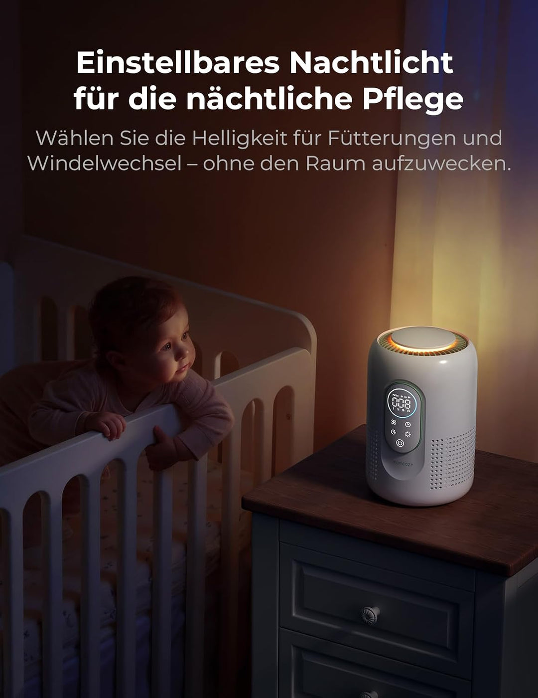 Momcozy Luftreiniger für das Kinderzimmer, 4-Filtersystem mit H13 HEPA- und Aktivkohlefilter, Echtze