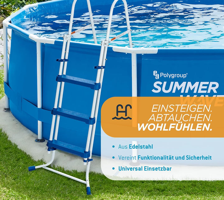 Summer Waves Universal Stahl Poolleiter für Pools bis 91cm - Robust &amp; rutschfest - Einfache Montage