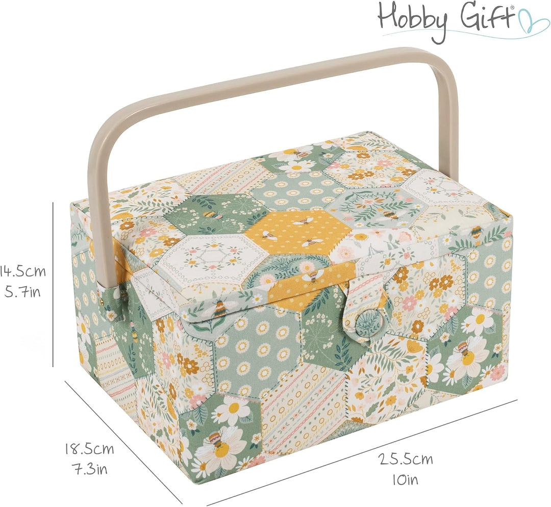 Hobby Gift Nähkästchen Mittel mit Griff - Nähkorb aus Baumwolle mit Fächern für Nähzubehör &amp; Werkzeu