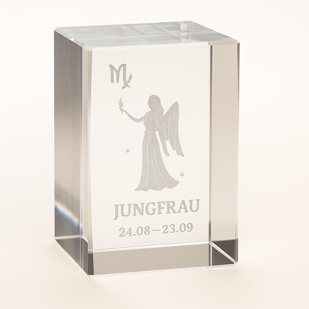 Generisch Jungfrau 3D Glas Kristall Quader XL Sternzeichen im Hochformat - Wien Österreich Austria -