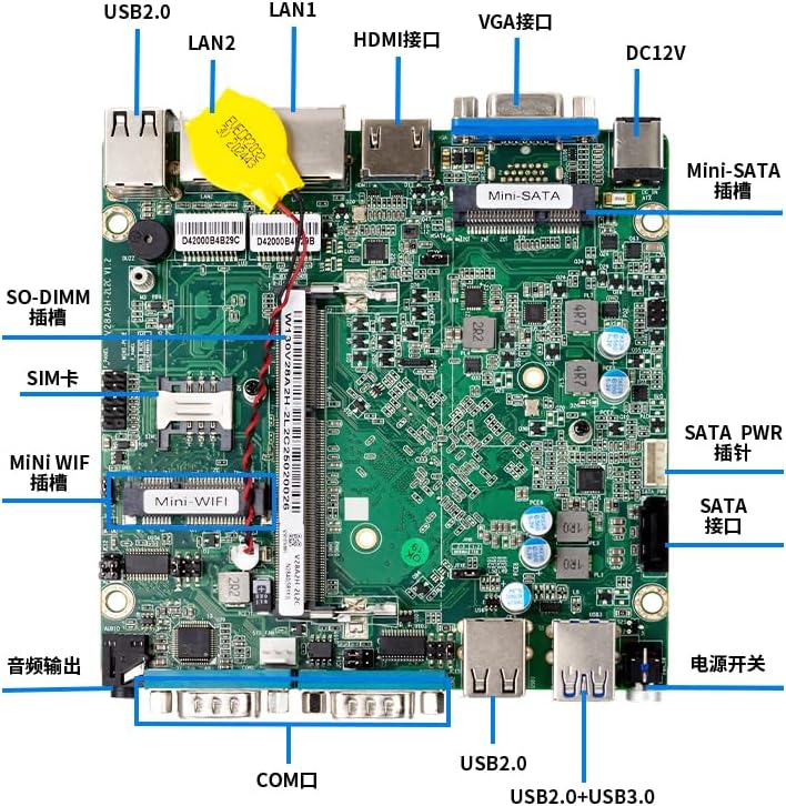 Lüfterloser Mini-PC, Industrie-PC, Mini-Computer Dual Core N2840, 4K HD + VGA, 2Gigabit Ethernet, US