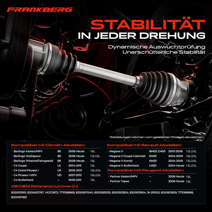 Frankberg Antriebswelle Vorne Links Kompatibel mit C4 LA 1.6L 2004-2011 M.e.g.a.n.e II BM0/1 CM0/1 1