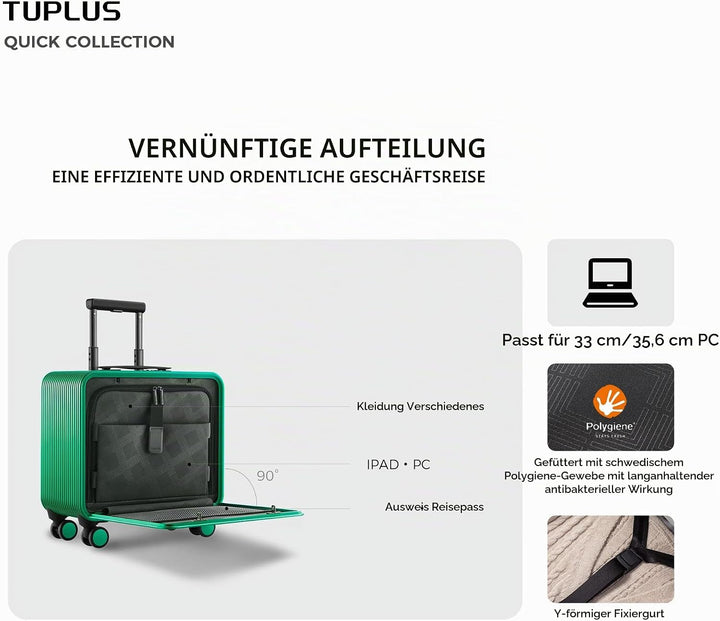 TUPLUS Koffer Aluminium Trolley Rollkoffer mit 4 Rollen Reisekoffer Handgepäck Hartschalenkoffer mit