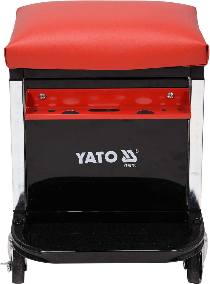 Yato Profi Werkstatthocker mit 2 Schubladen, Staufach und Ablage, 360° drehbar, 4 Rollen, stabile un