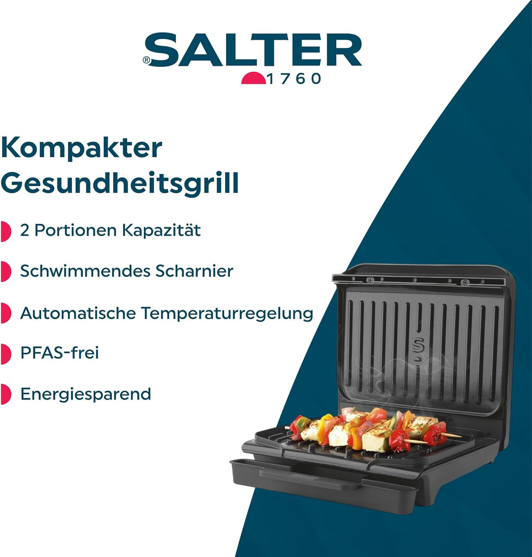 Salter ActiGrill Kompakt – 2-Portionen-Gesundheitsgrill, Schwimmendes Scharnier für dickere Speisen