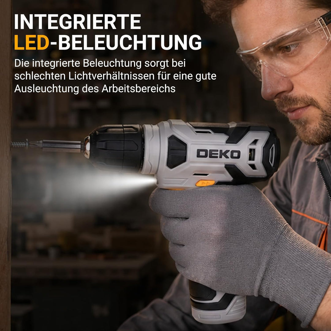 DEKO 126 Stück Elektrowerkzeug Combo Kits mit 8V Akku Bohrer, 10MM 3/8&