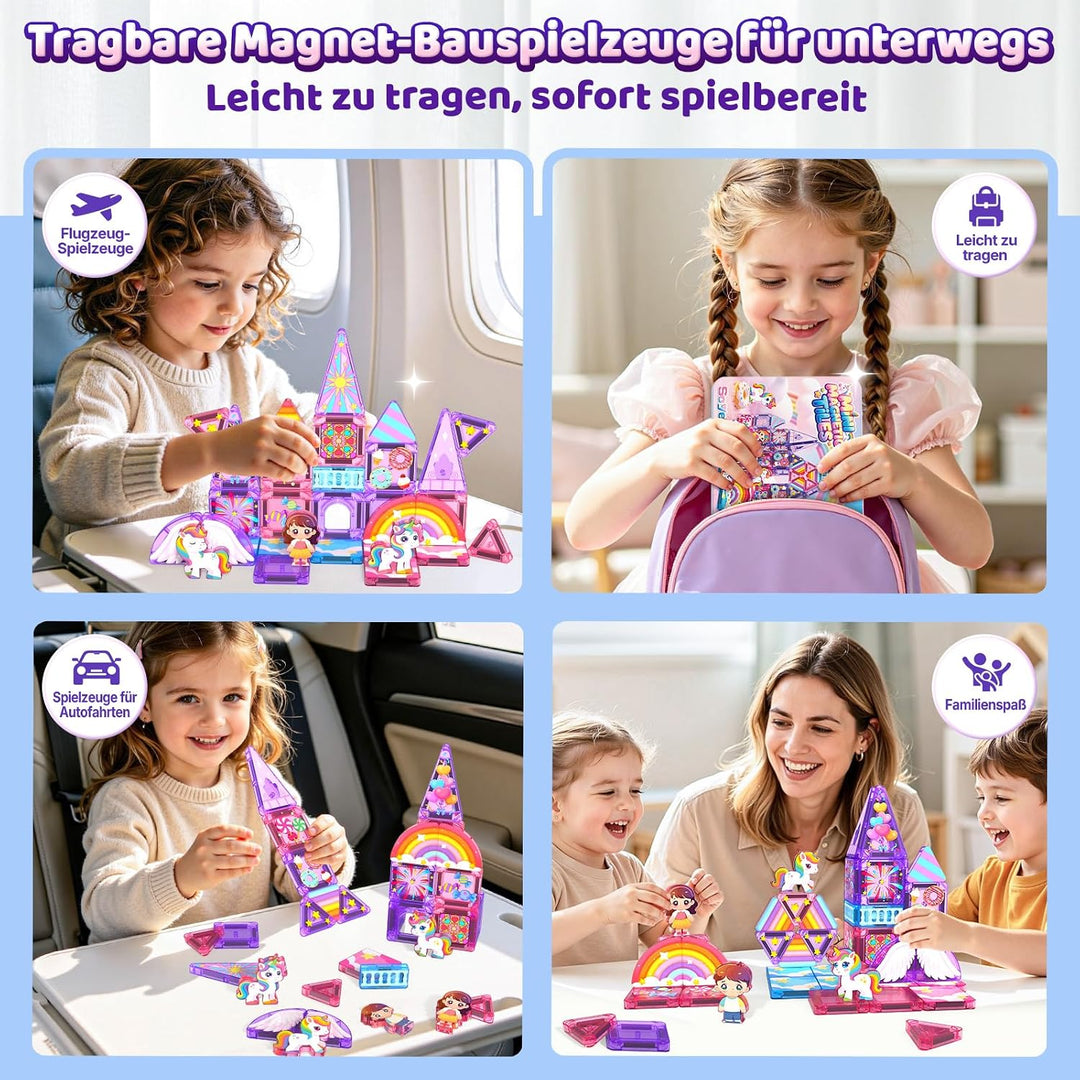 Magnetische Bausteine mit 4 Einhörnern, 36er Mini Magnetbausteine für Kids