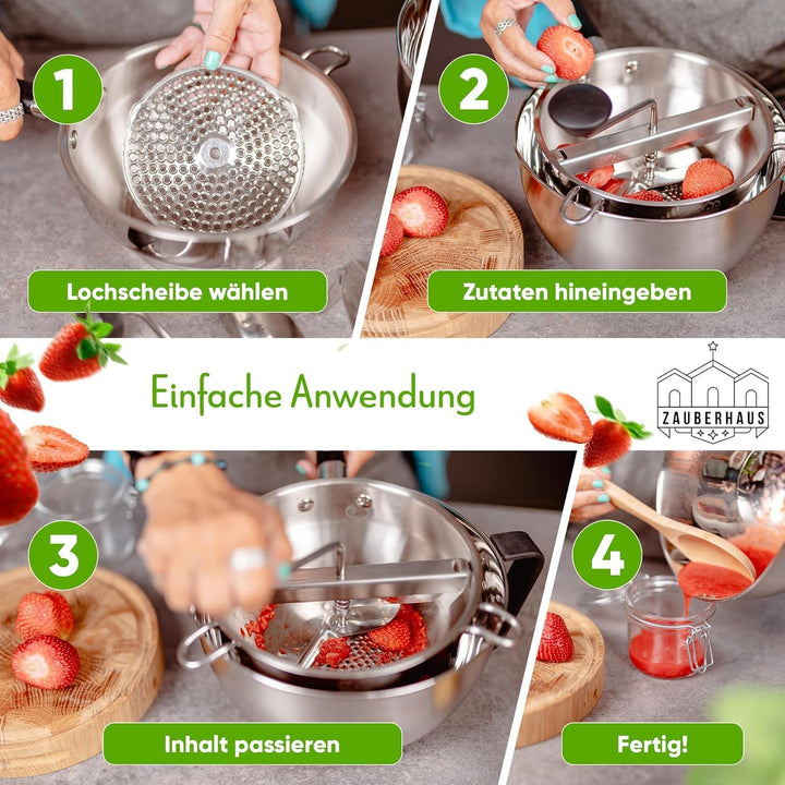 Hominas Manueller Lebensmittelmixer, Passiergerät aus Edelstahl mit 3 Siebeinsatz Rotationsmühle Pas