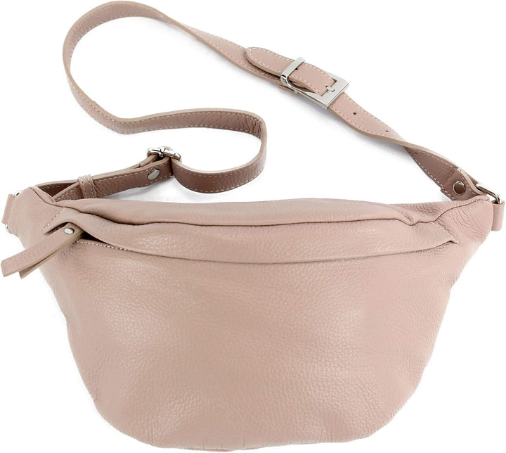 modamoda de - T77 - ital. Hüfttasche Bauchtasche Brusttasche Large aus weichem Leder, Farbe:Rosabeig