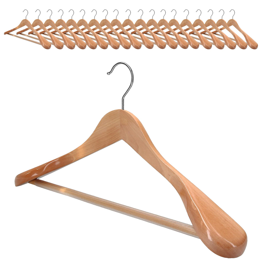 VonBueren 20x Kleiderbügel Holz breit, Holzkleiderbügel Anzug, Holzbügel, 20