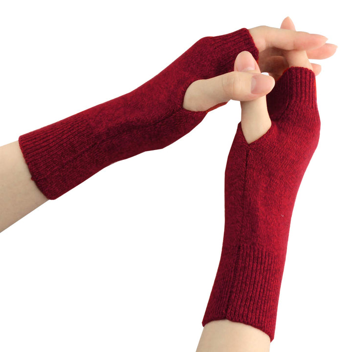 Larcele Kaschmir Handschuhe Fingerlose Fäustlinge Handwärmer für Damen BZST-02 Rot 4558, Rot 4558