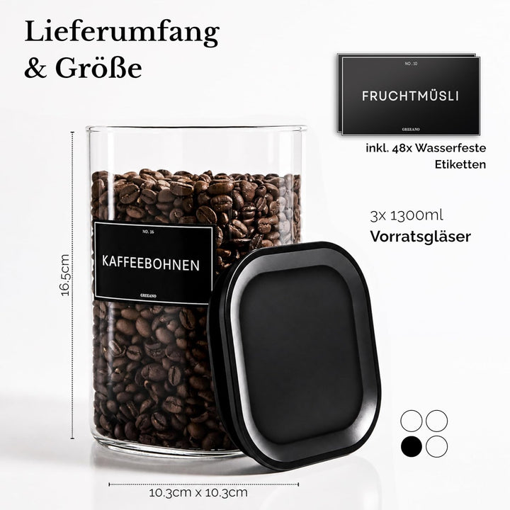 Vorratsgläser eckig mit Deckel 1300ml [3er Set] 3x 1300ml, 3x 1300ml