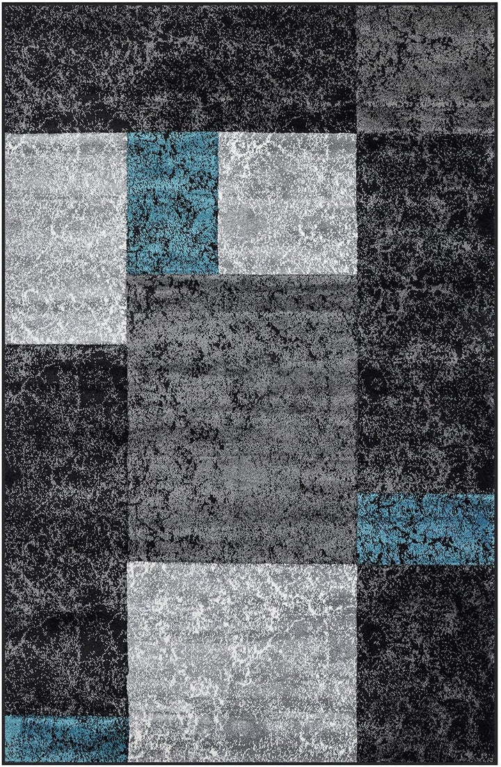 Carpetsale24 Teppich 240x340 cm XL Kurzflor Konturenschnitt in Schwarz Grau Blau Kariertes Design, E