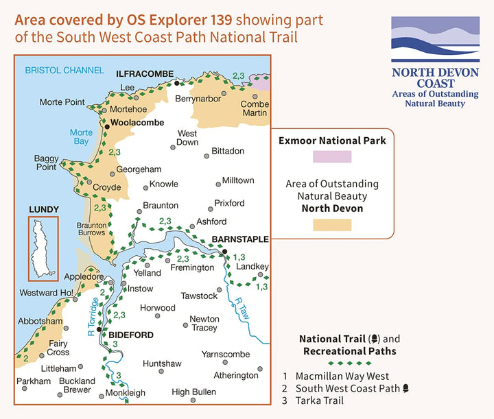 Bideford, Ilfracombe and Barnstaple (OS Explorer Active Map, Band 139), Karte