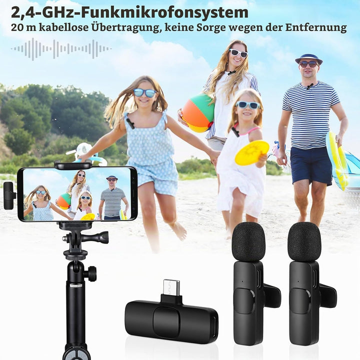 MXTIMWAN 2pcs Mini Mikrofon, Mikrofon Handy, Lavalier Mikrofon Wireless mit Rauschunterdrückung,Anst