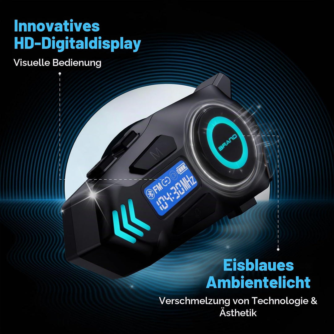 K09 Motorrad Headset, Motorradhelm Bluetooth 5.4, Helm Kopfhörer Gegensprechanlage in Reichweite 500