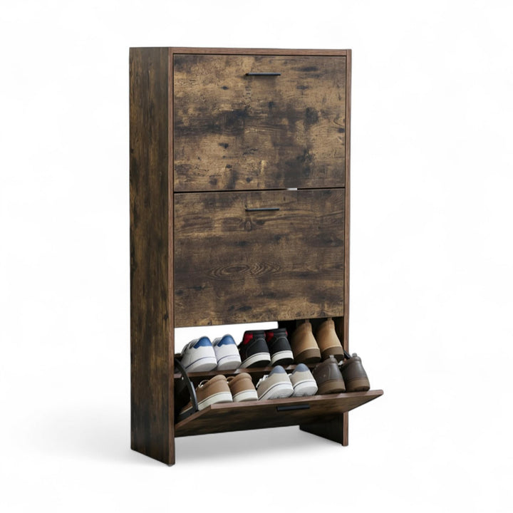CATAVANA Schuhschrank Schmal - 3 Fächer für 18 Paar - Schuhregal Geschlossen - Platzsparend &amp; Modern