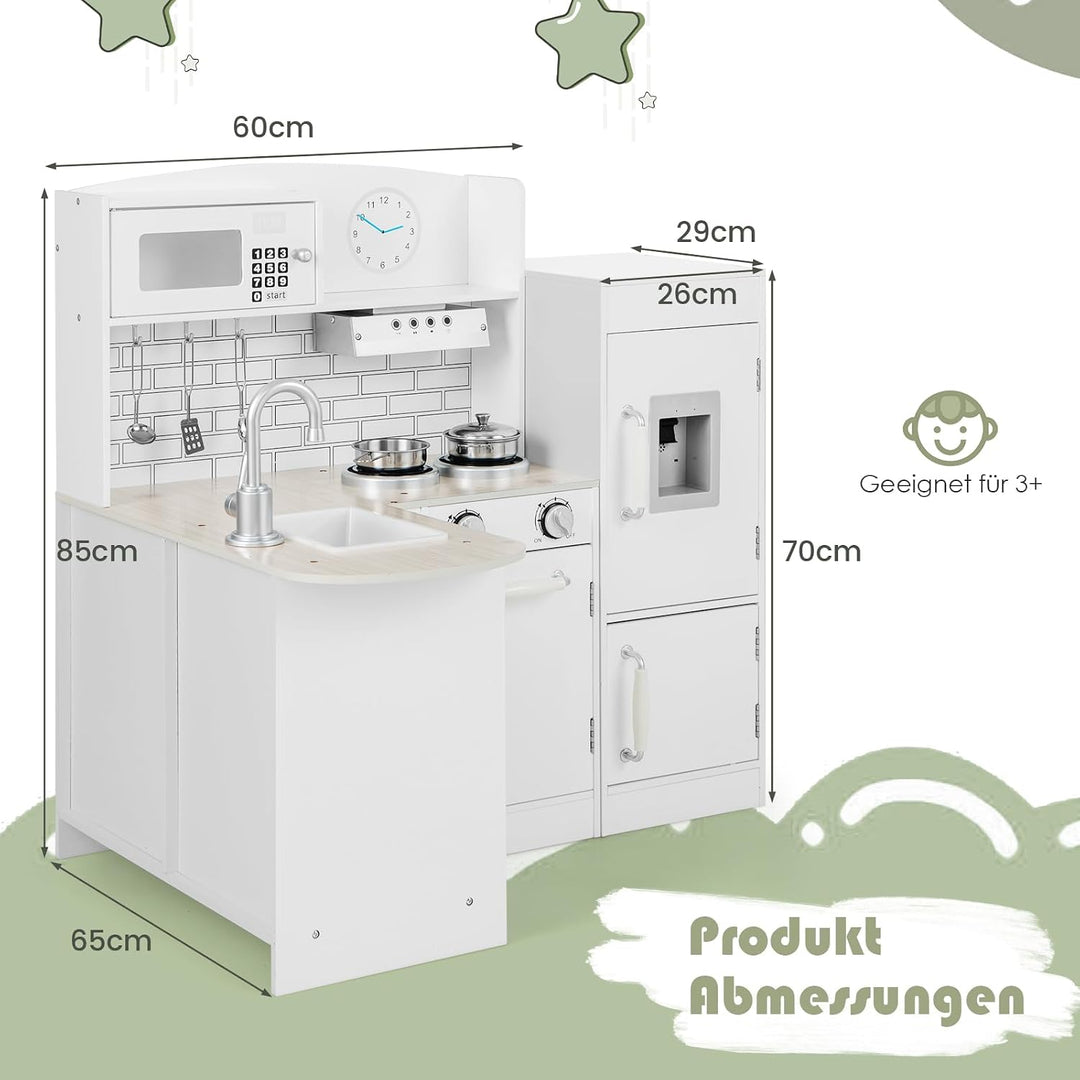 GOPLUS Eck Spielküche, Kinderspielküche mit Mikrowellenofen, Wasserspender, Herd, Dunstabzugshaube,