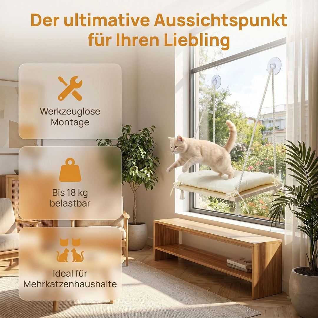 Katzenhängematte Fenster aus - Höhenverstellbare Fensterliege für Katzen mit Weichem Kissen &amp; Starke