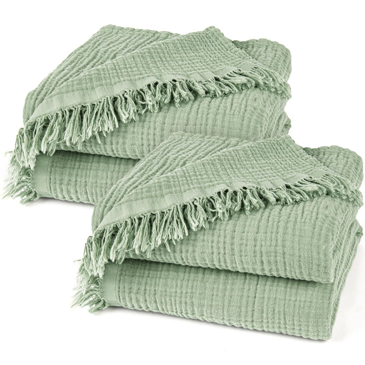 Pure Label 2er Set Musselin Decke 150x200 Grün aus Baumwolle Salbeigrün 2er Set 150x200 cm, Salbeigr