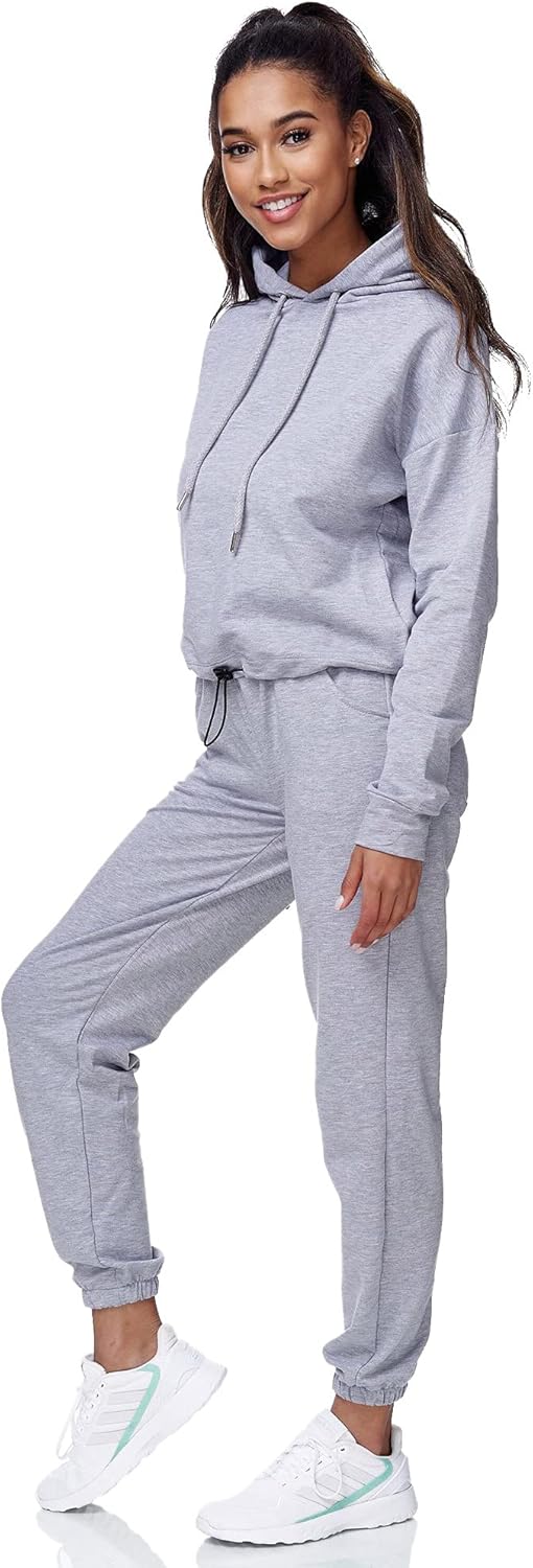 Tazzio Damen Jogginganzug Trainingsanzug Sport Freizeit Hoodie &amp; Jogginghose F200 S Grau, S Grau