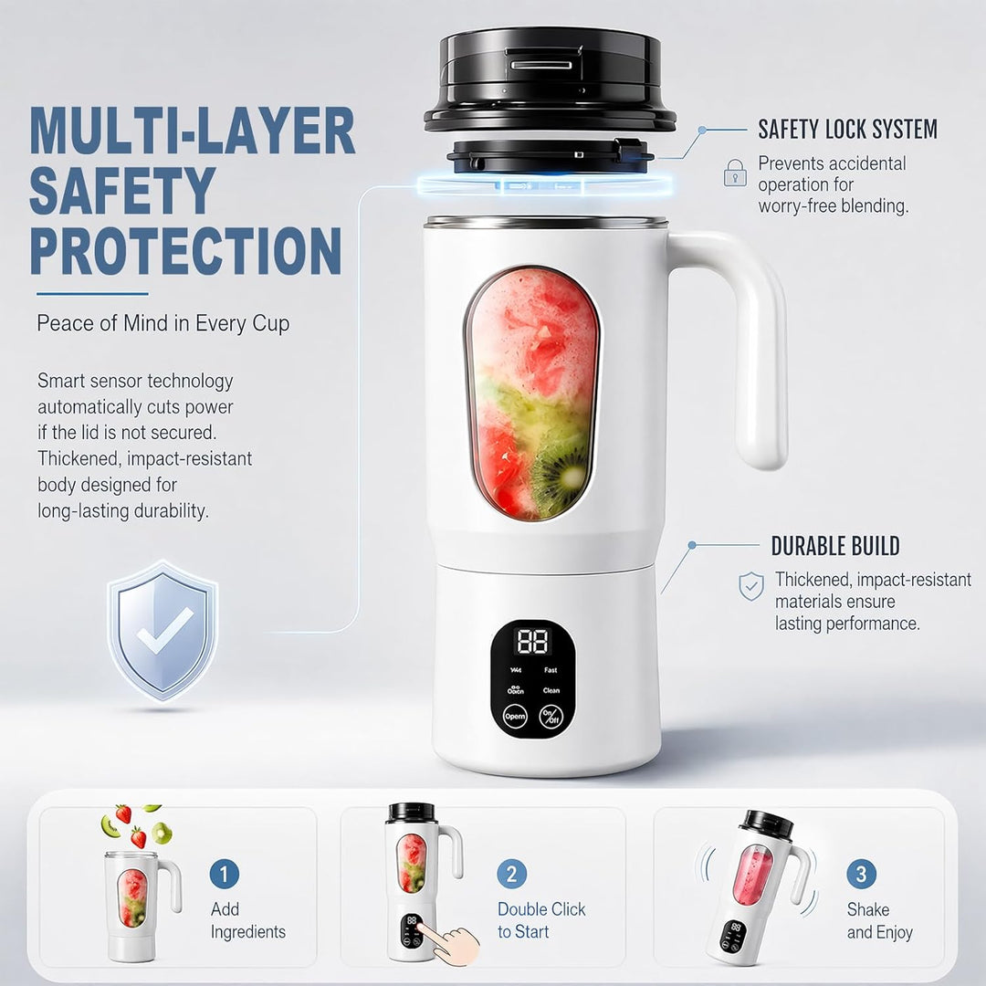 Tragbarer Mixer, 580 ml Persönlicher Mini Entsafter, Wiederaufladbarer Smoothie Maker, mit 12 Rostfr