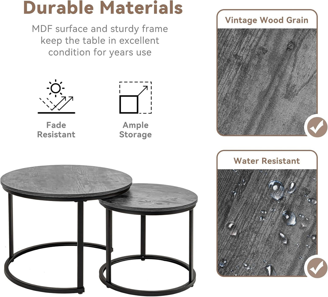 Hawthyhome wohnzimmertisch aus Holz mit Metallrahmen, couchtisch 2er Set &amp; Moderner Beistelltisch Ka
