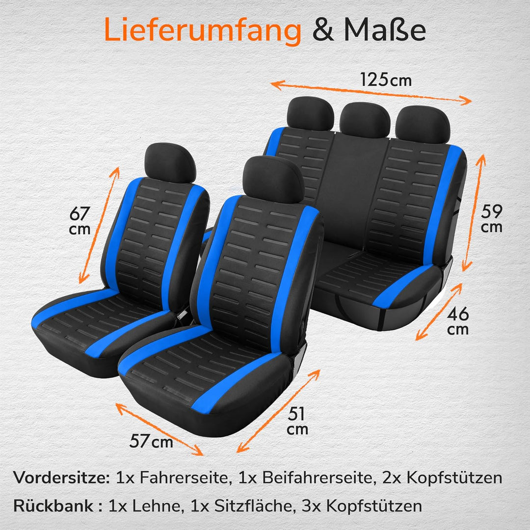 Upgrade4cars Autositzbezüge Set Universal Version 2026 Blau Schonbezüge Komplett Set Blau, Komplett