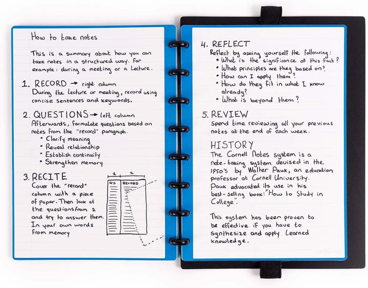 MODUBOOQ notes, block - Modular Wiederverwendbar Smart Notizbuch A5-40 linierte, blaue Seiten mit du