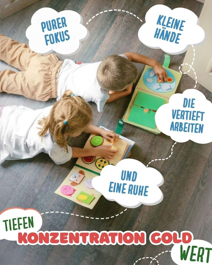Quiet Book Bauernhof (2 Figuren) – Handgefertigtes Filz-Aktivitätsbuch mit Tier-Fingerpuppen &amp; Trakt