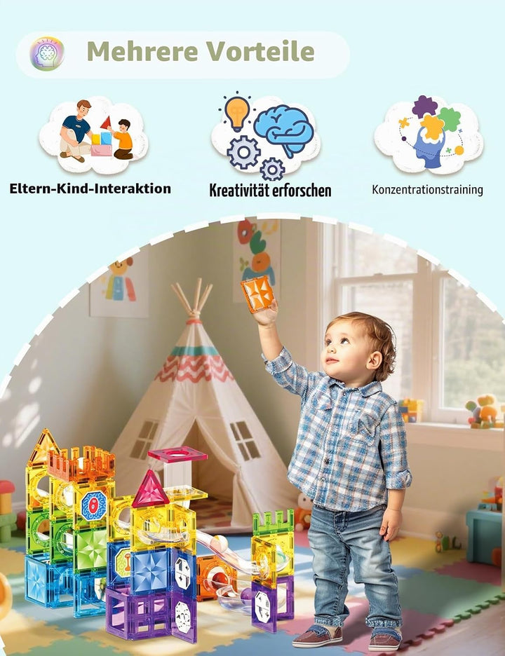 ROXENDA 73 Piezas Magnetische bausteine kugelbahn- Juguete Educativo Stem para niños. Con imanes pot