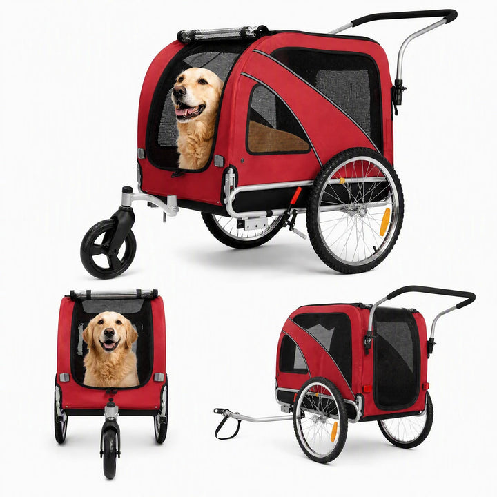 Hundeanhänger 2-in-1 für Fahrrad &amp; Jogger Red