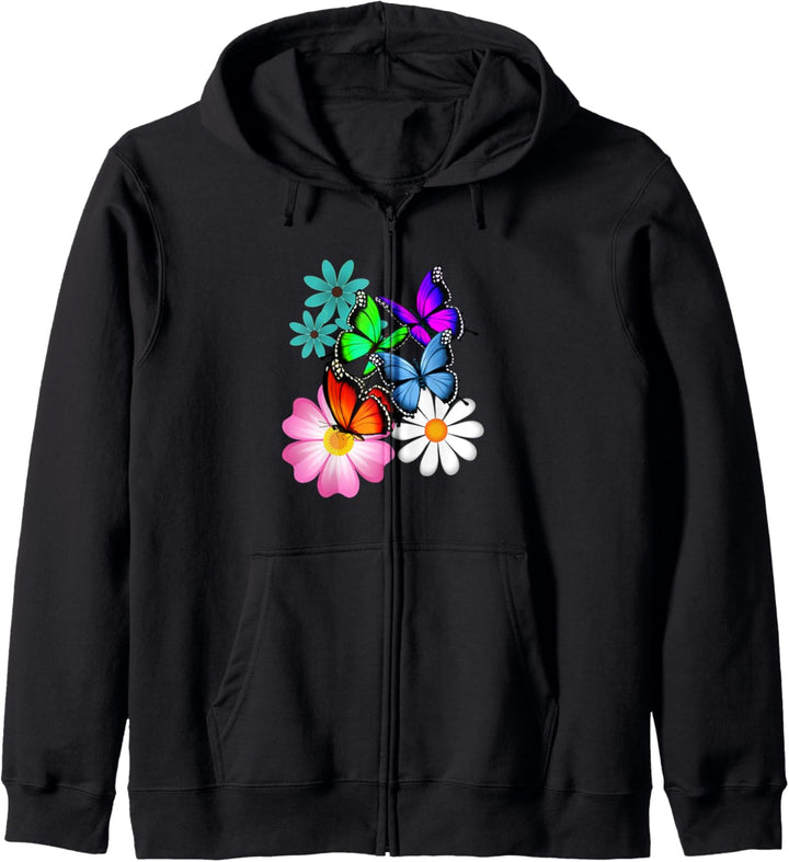 Eine Blume und Schmetterling Collage Geschenk Kapuzenjacke
