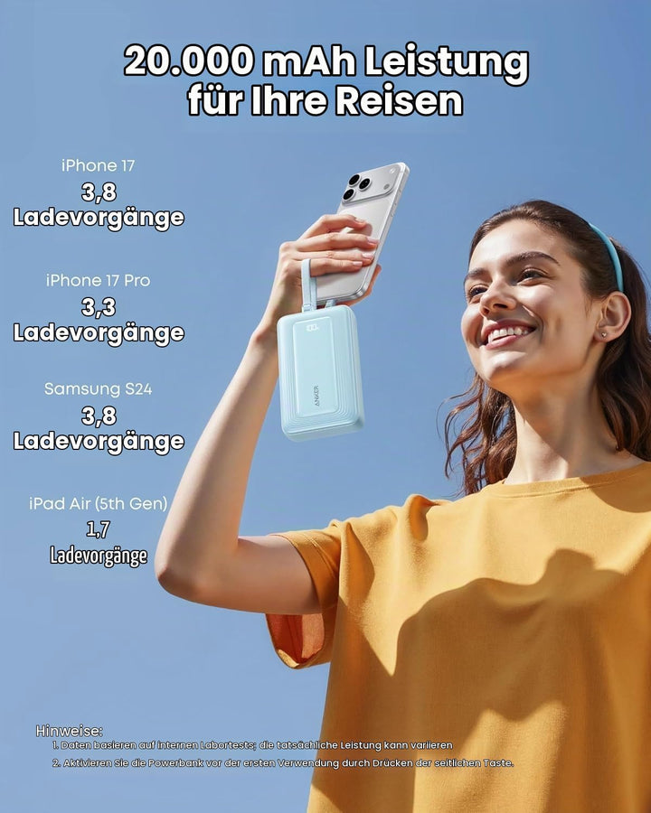 Anker Zolo Powerbank (2025 Upgrade), 45W Schnellladung, 20000mAh Akku-Pack, Zwei integrierte USB-C K