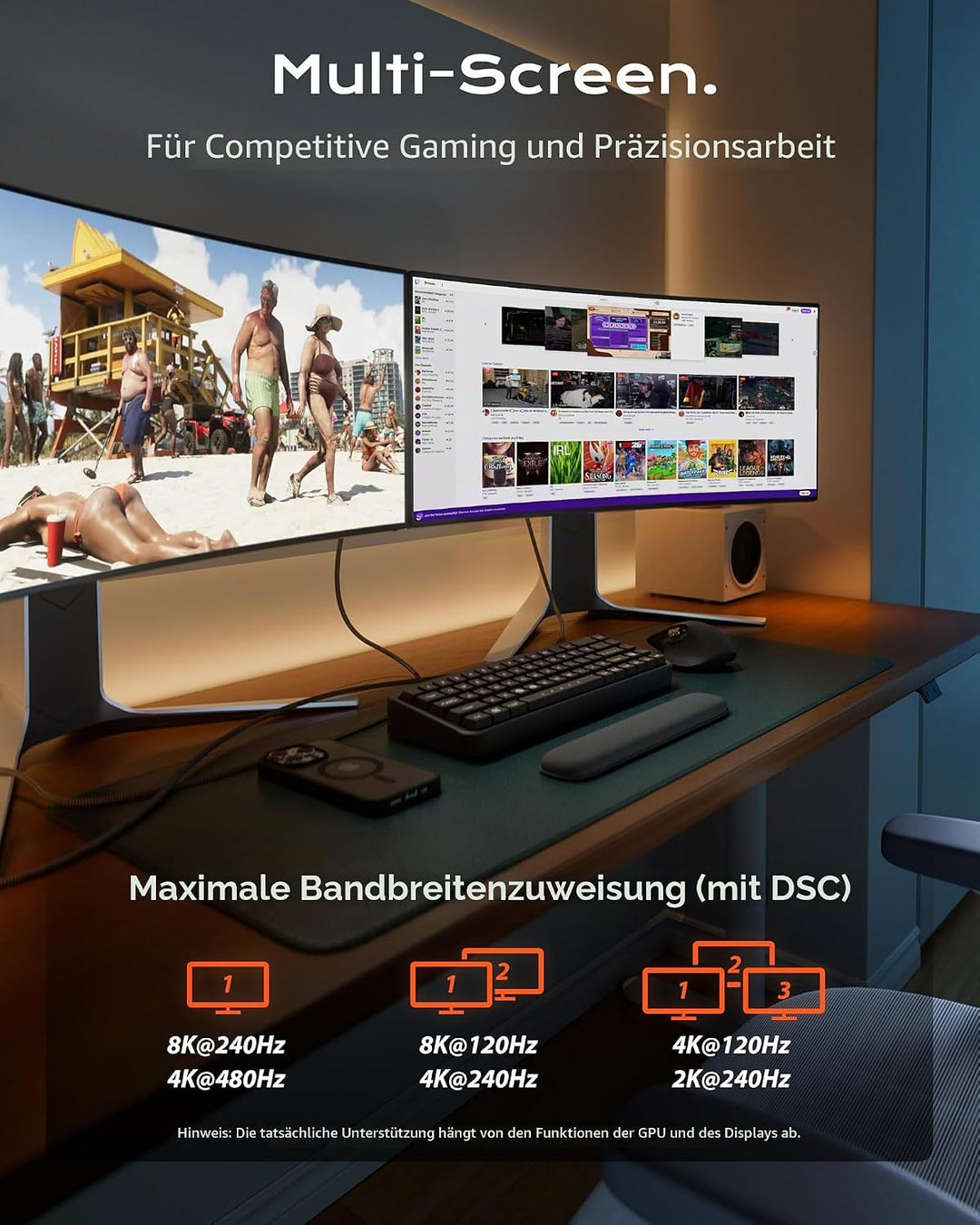 Stouchi DisplayPort Kabel 2.1 1M | VESA Zertifiziert | 80 Gbit/s [16K@60Hz | 8K@240Hz | 4K@540Hz] HD