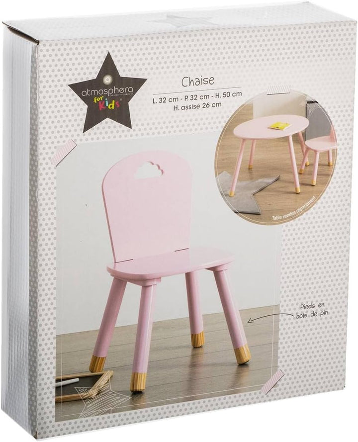 Stuhl aus Holz für Kinder – Wolken-Dekor- Farbe ROSA, Rosa