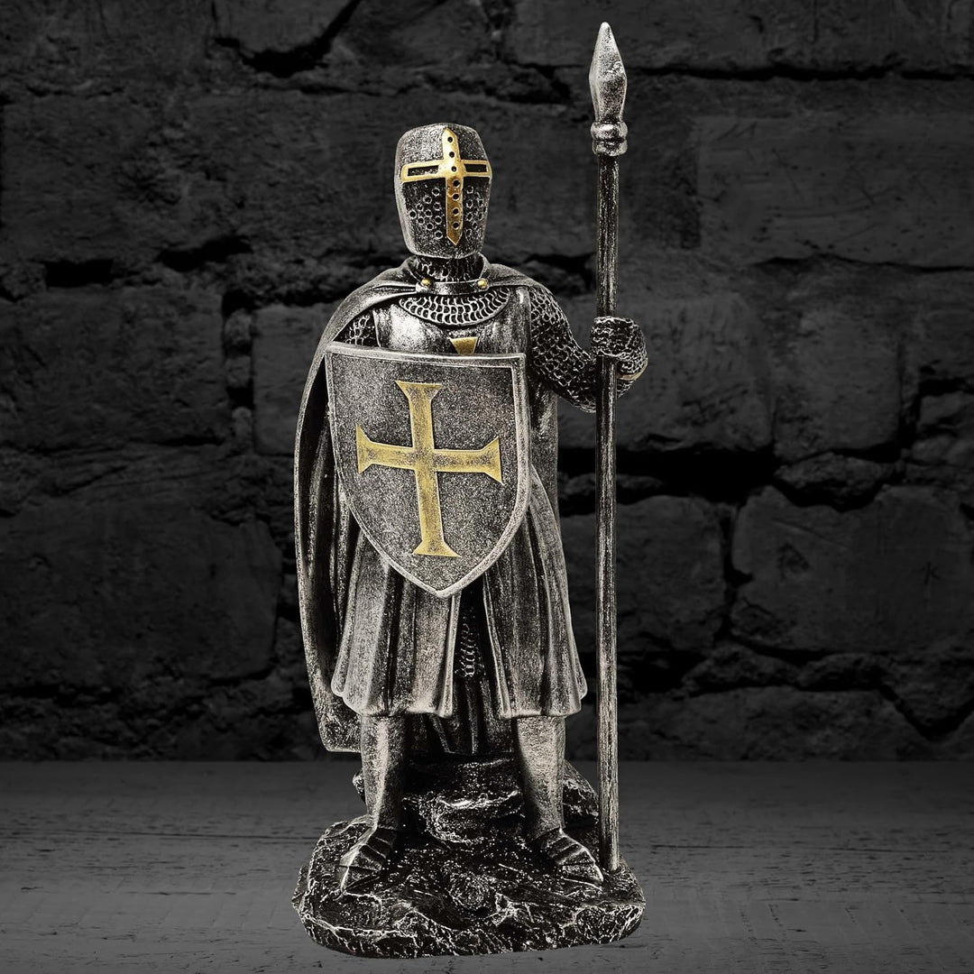 MystiCalls Kreuzritter Silber-bronzefarben mit Speer - Ritter, Ritter Figur, Templer