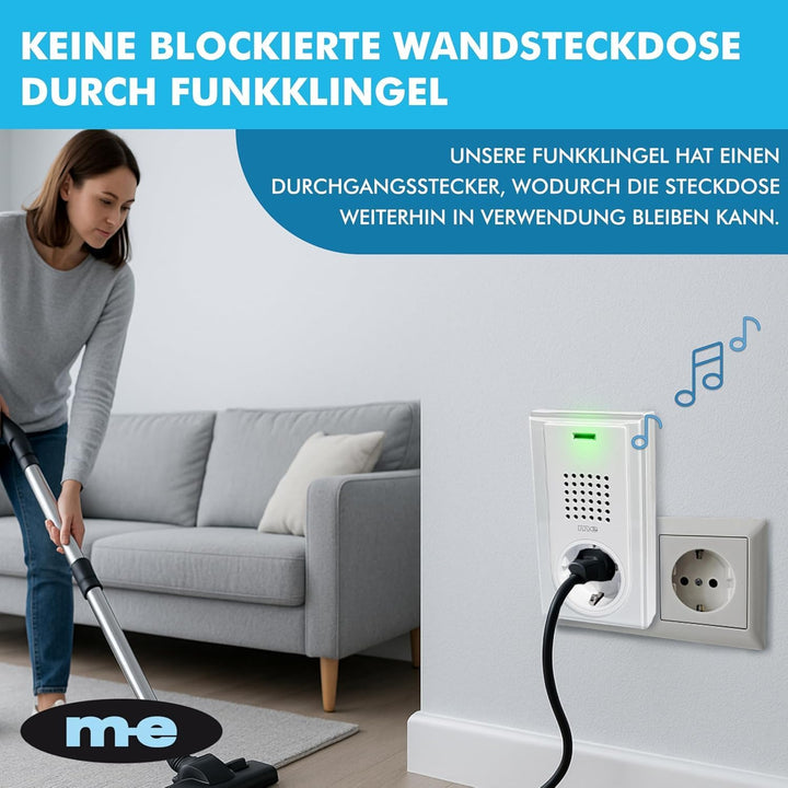 m-e Funkklingel BELL-5012 S, für 1-Familienhaus, Kunststoff Silber Klingeltaster und 1 Türglocken fü