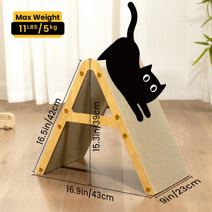 A-Frame Kratzmöbel aus Recycling-Pappe &amp; Holzrahmen, beidseitiges Kratzbrett für Kitten, Kratzliege