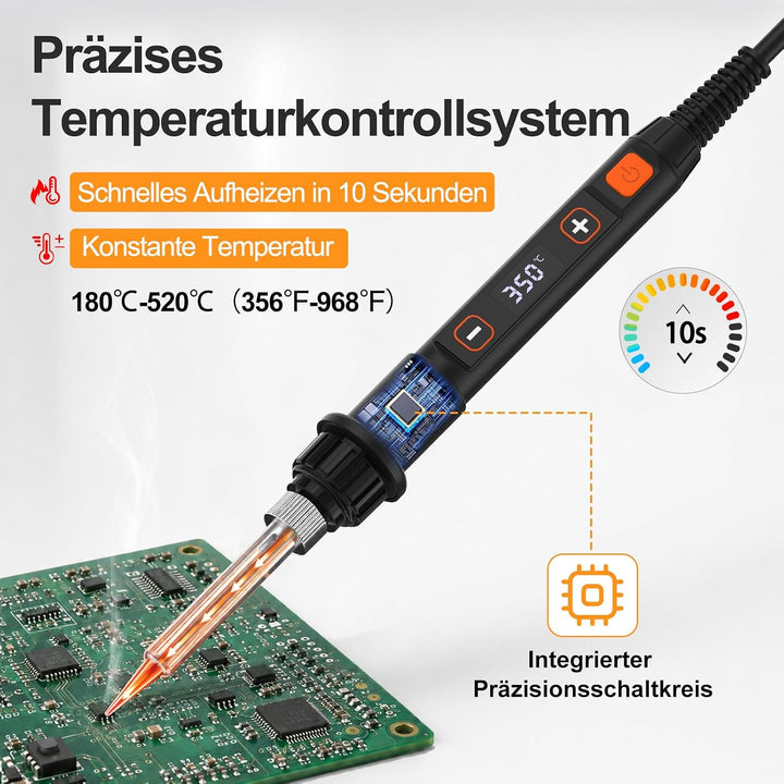 Lötkolben Set 80W LED Einstellbar Temperatur 180-520°C mit Ein/Aus Schalter Grau, Grau